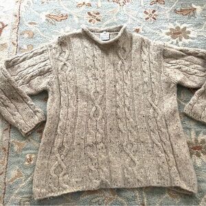 Bonner Of Ireland Wool Fisherman Knit Heather Taupe Sweater Size Large Aran VTG